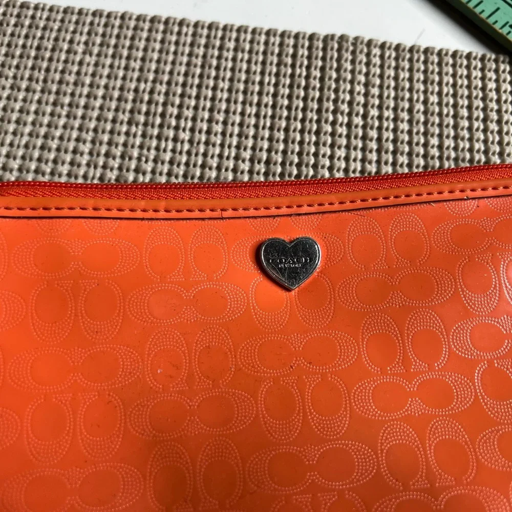 Coach Orange Patent Leather Signature C Monogram Heart Wristlet Pouch